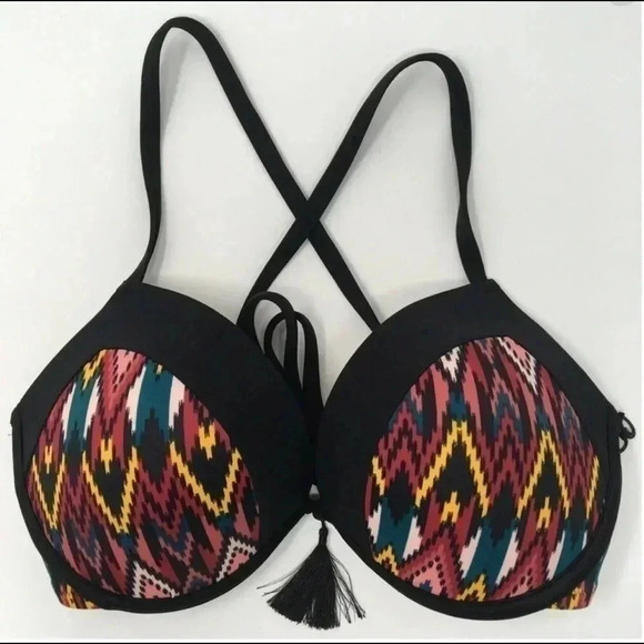 Shade & Shore Push Up Bikini Top Black Aztec 34D - Picture 2 of 7